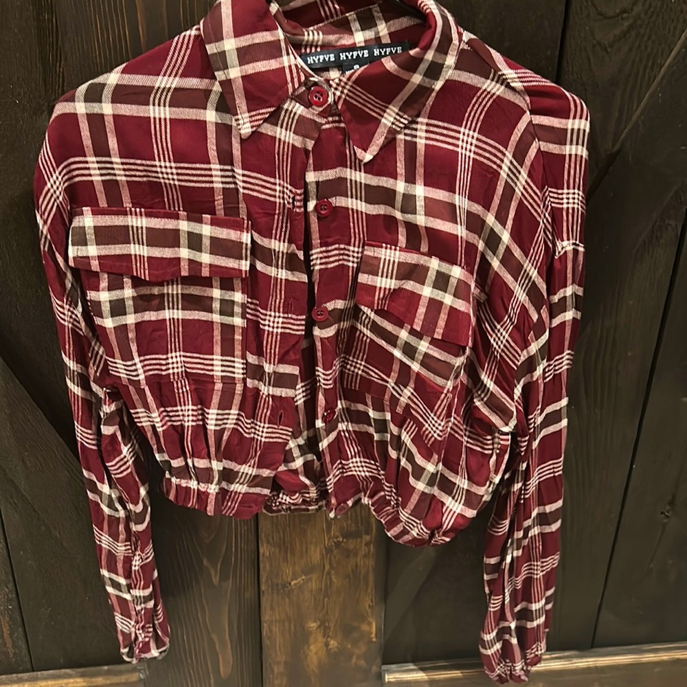 Plaid long sleeve crop top